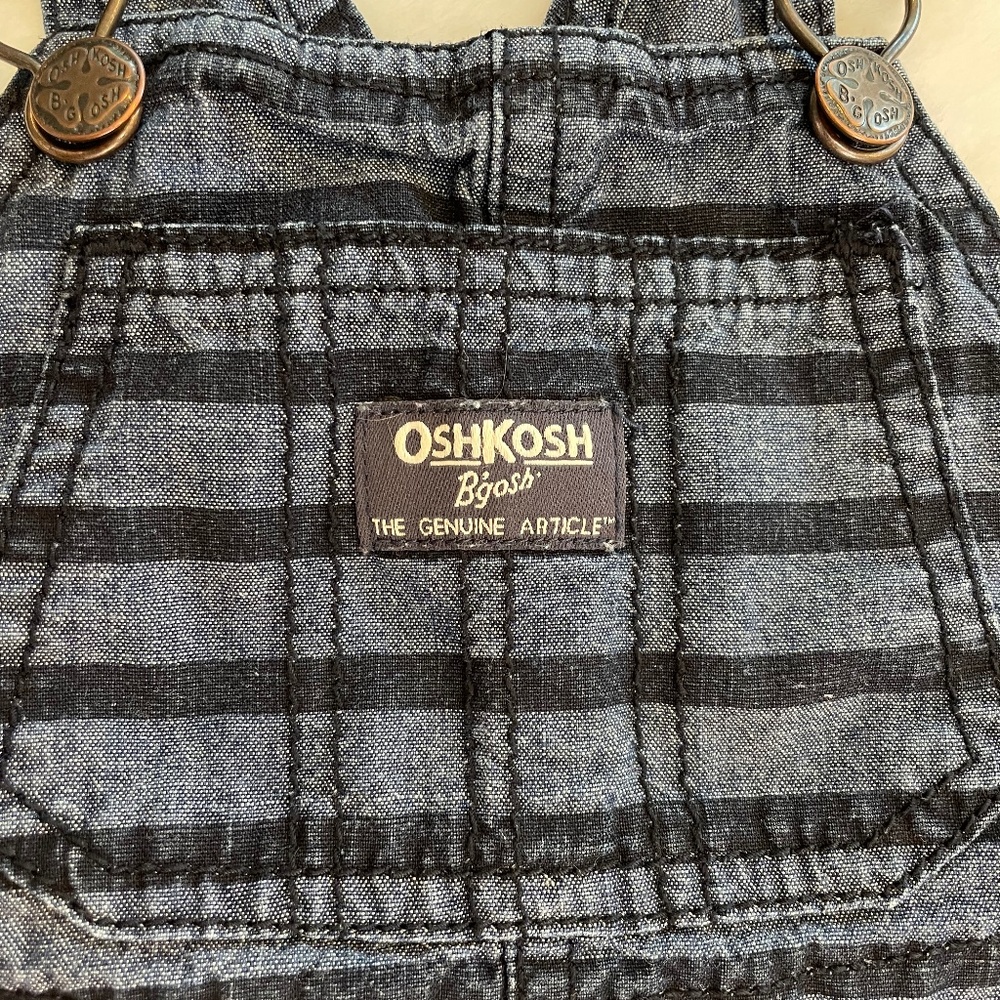 OshKosh B'gosh Striped Shortalls 9M Denim with Blue Horizontal Stripes - Picture 5 of 14